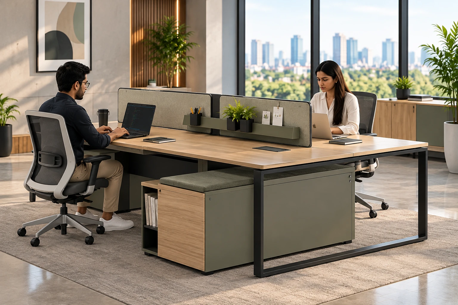 Desking and workstation series in an open office